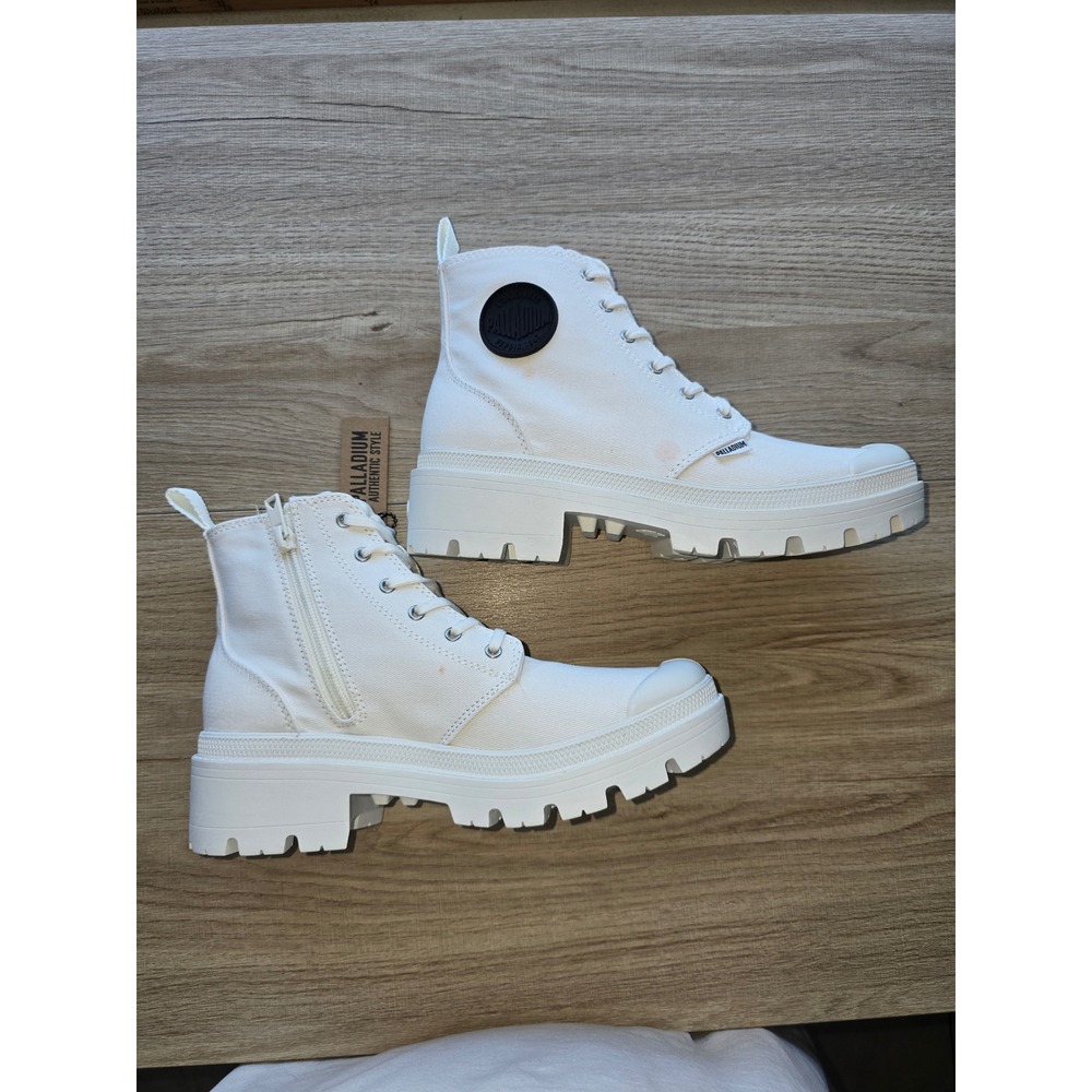 Palladium Pallabase Twill Platform Combat Boots Star White Women's 7.5 NWT